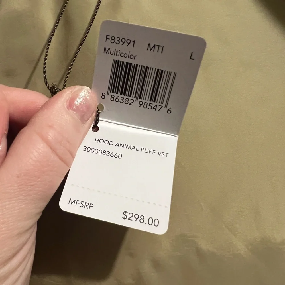 COACH Signature NWT Leopard Puffer Vest Faux Fur Removable Hood Women Sz Large - Picture 6 of 14